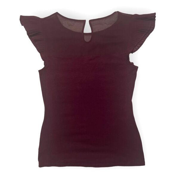 Express Ruffle Shoulder Sheer Top Sweetheart Neckline T Shirt - Picture 4 of 10